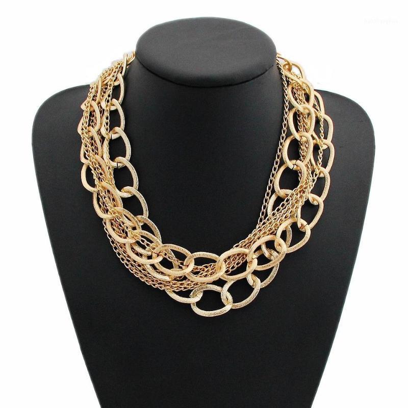 

CirGen Fashion Chunky Chokers Gold Color Multi Layer Aluminum Chains Women Punk Statement Collar Necklace Jewelry,D83, Silver
