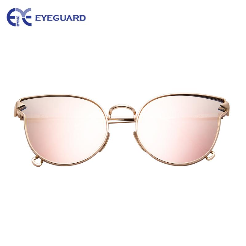 

EYEGUARD Oversized Flat Lens Gold Metal Frame Cat Eye Mirror Sunglasses UV400
