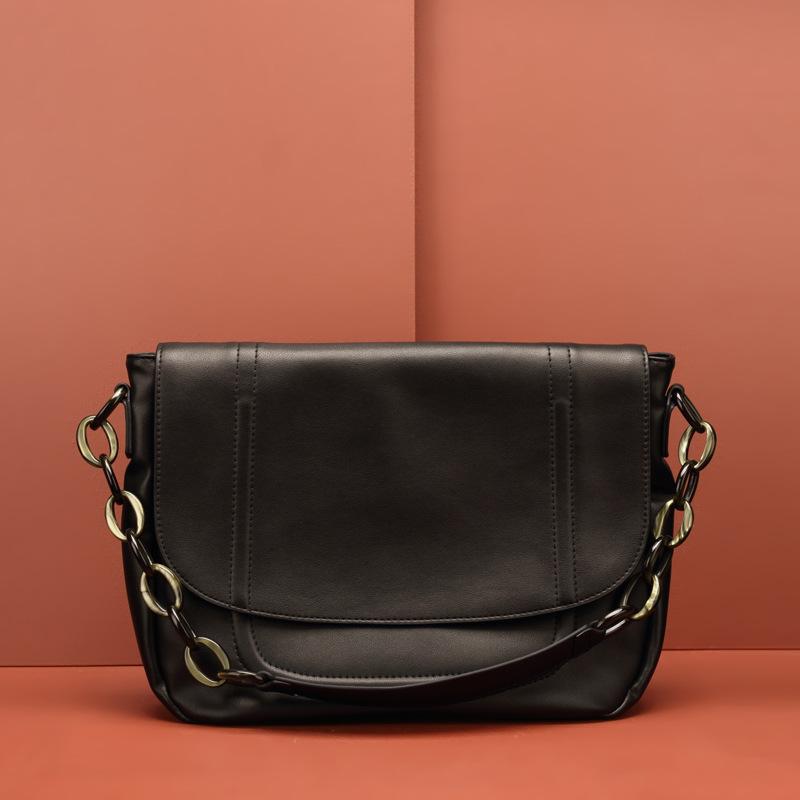 

Tamara Real Cowhide Women's Pure Black Clamshell Texture Single Shoulder Messenger Wandering Chain Large Capacity Bag