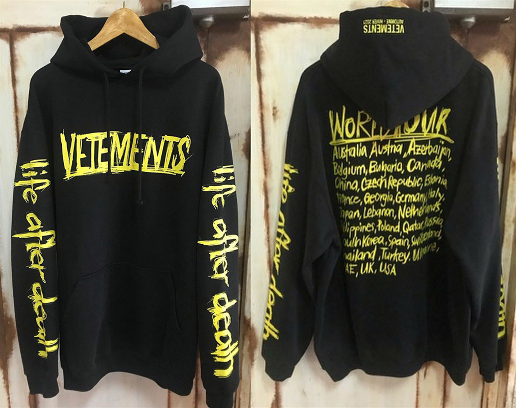 

2021 New Yellow Graffiti World Tour Hoodie Men Women 1:1 Embroidery Vetements Pullovers Hoody Vtm Sweatshirts 8ghy