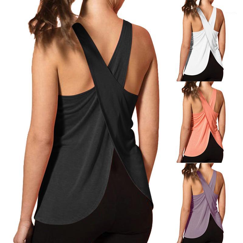 

2020 New Women Quick Dry Cross Back Yoga Shirts Sleeveless Fitness Sport T-Shirt Workout Running Tank Tops Yoga Vest Blouse1, White