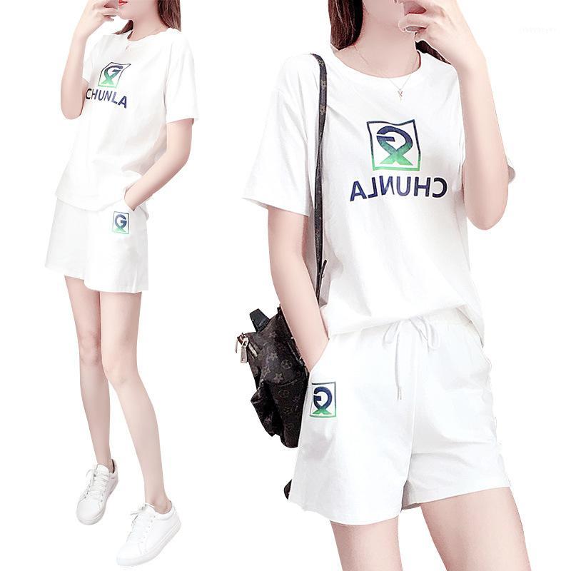 

Running sports Yoga summer new short-sleeved shorts two-piece letter printing T-shirt suit fashion elegant women' clothing1, White