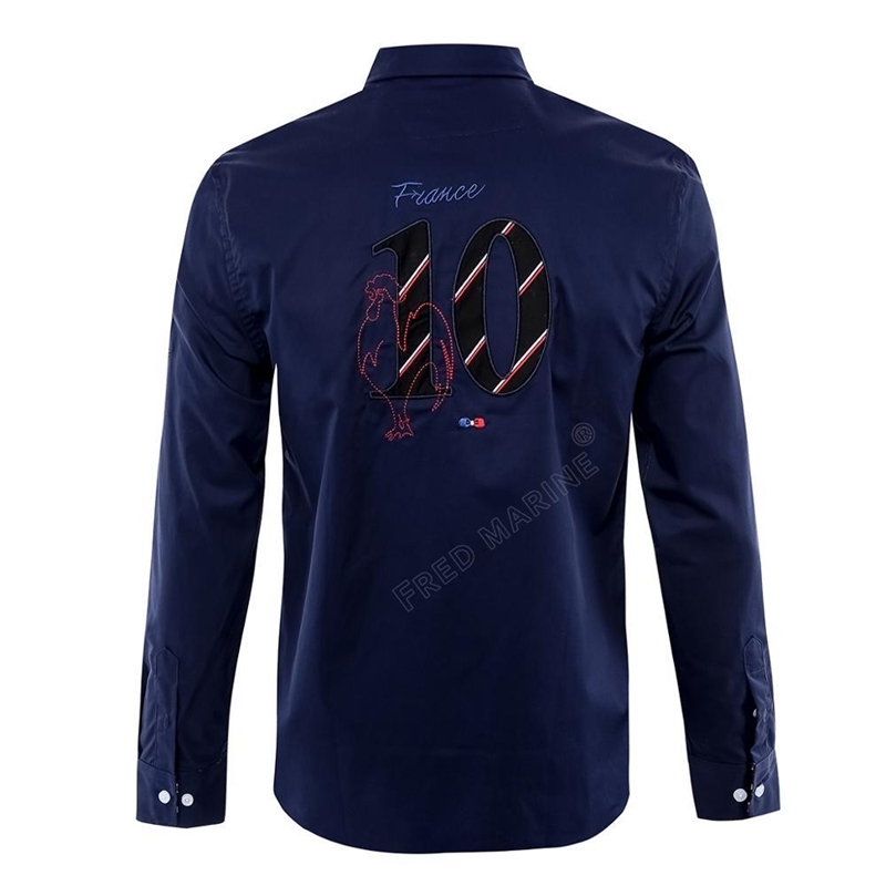 

french brand design park shirts men's embroidery long sleeve casual shirt men eden brand cotton camisa masculina homme 3xl 201120, Navy blue