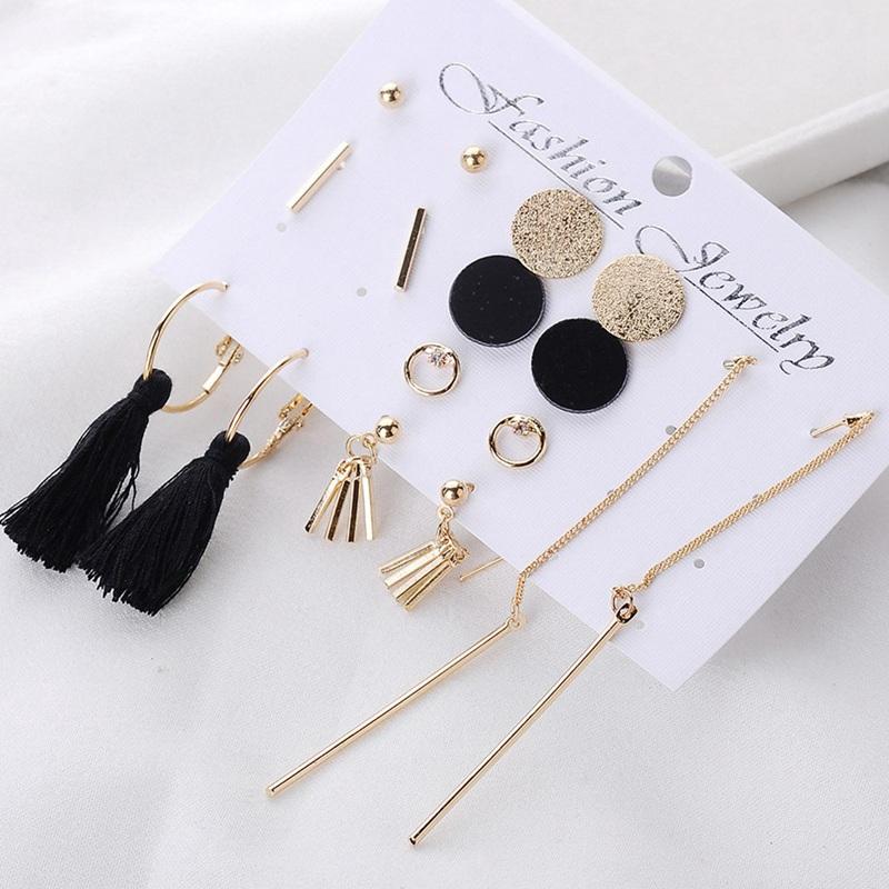 

4 Design Long Tassel Stud Earrings Set For Women Girl 2020 New Bohemia Flower Heart Earring Fabric Female Fashion Jewelry