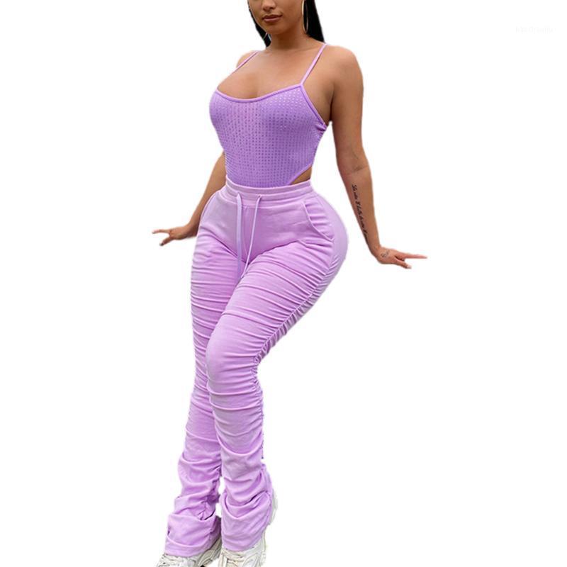 

Women Flare Yoga Pants Ladies Stacked Joggers Pleated High Waist Sweatpants Solid Casual Female Sport Wear Fitnees Gym One Piece1, Purple