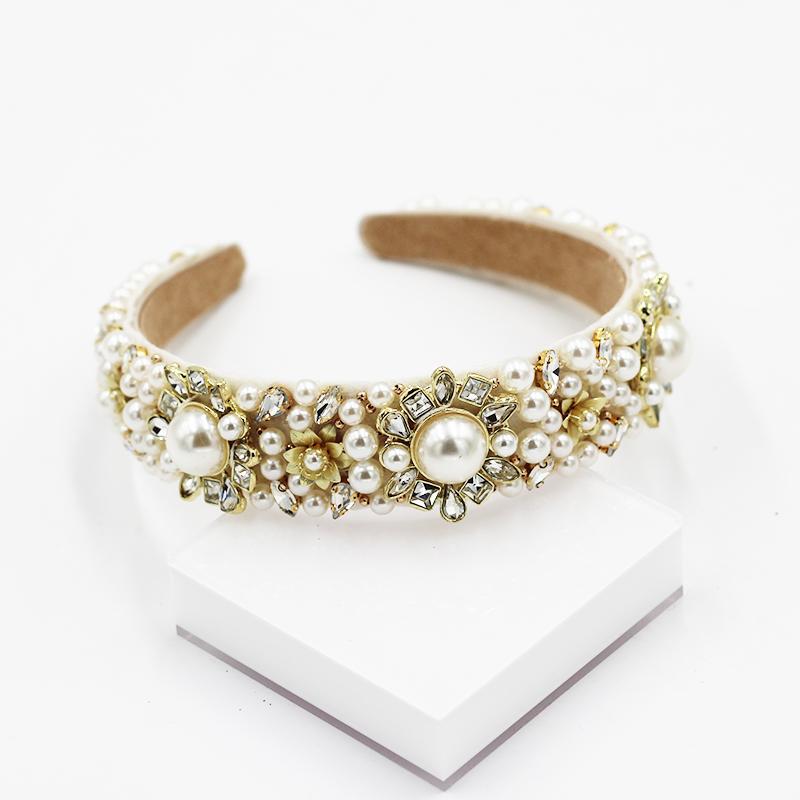 

Hair Clips & Barrettes Handmade Bridal Hoop Elegant Full Beige Pearl Headband Fashion Temperament Inlaid Rhinestone Accessories 872