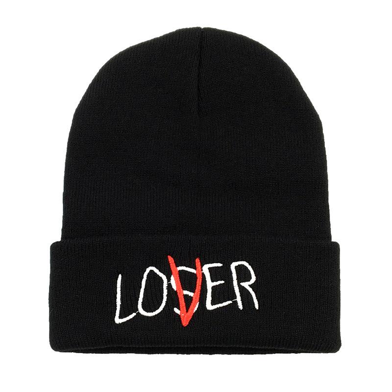 

Fashion Loser Embroidered Letter Knitted Hat Men's Pullover Caps Women's Warm Skiing Beanies Wool Hat Thermal Outdoor Cap Couple, Black