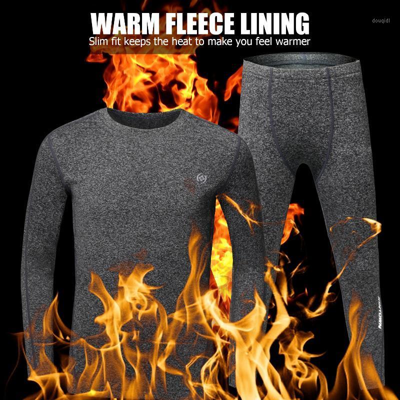 

2PCS Men Winter Thermal Underwear Fleece Lining Thick Warm O Neck Long Sleeve Top Pants Long Johns Set 2 piece set Activewear1, Burgundy