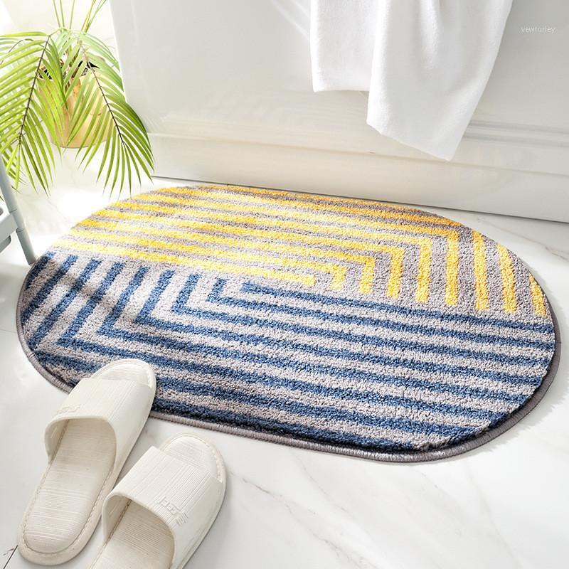 

Oval Modern Geometric Striped Home Bathroom Non-Slip Floor Door Mat Thicken Absorbent Entrance Rugs1, Blue