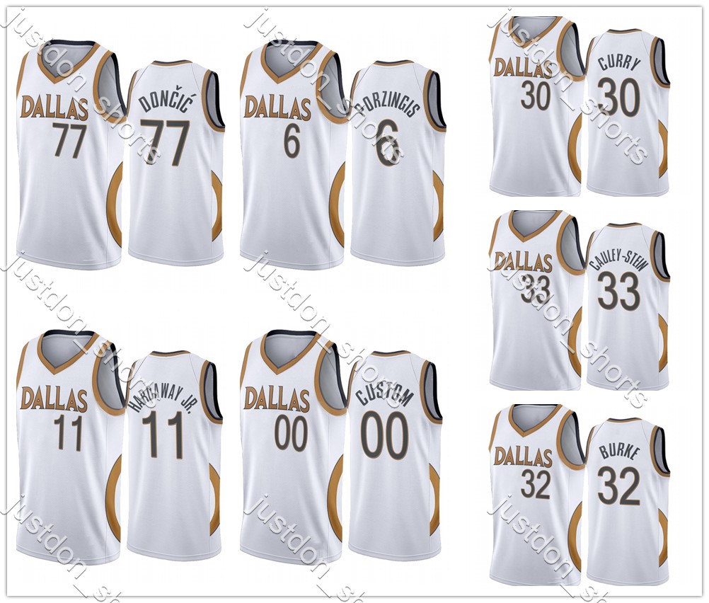 

Youth Doncic 77 Porzingis 6 Burke 32 Hardaway JR.11 Curry 30 Cauley-Stein 33 White Hot Press City New White Edition Basketball Jerseys, Black;red