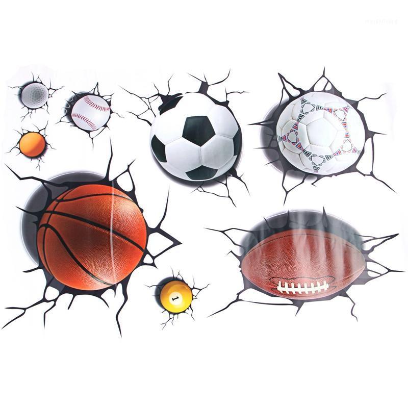 

3D Football Basketball Crack Decal Wall Sticker Mural Boys Room Decor1