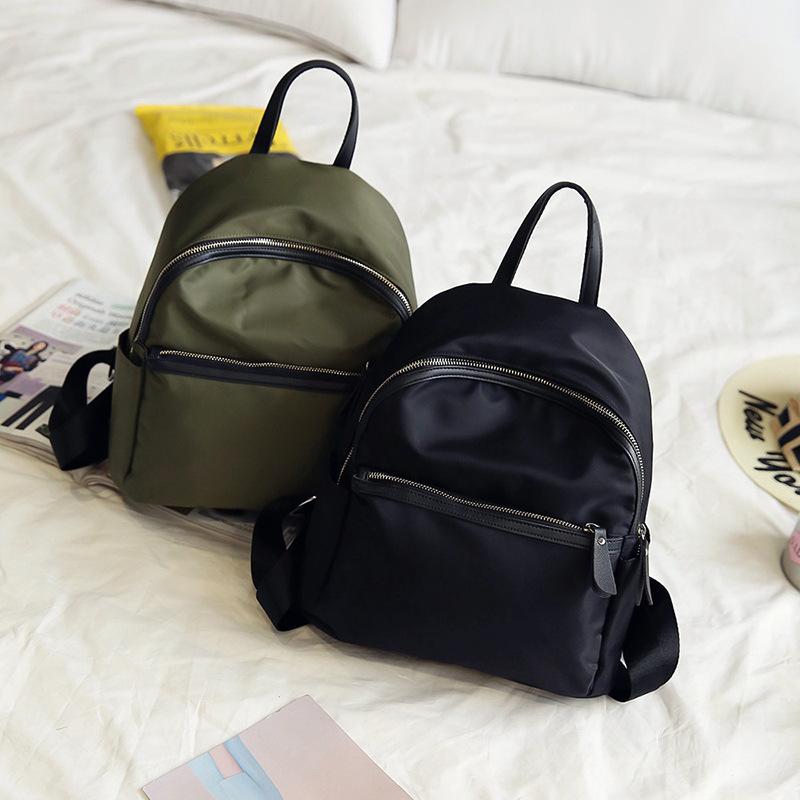 

backpack High quality Nylon women/lady small solid Black/Army Green light girl student mini school knapsack daily use