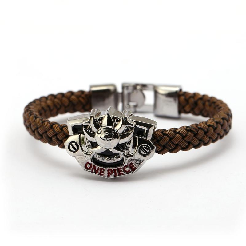 

Hot Anime One Piece Luffy flagship straw hat Skeleton Logo weave leather bracelet bracelet Cosplay gifts