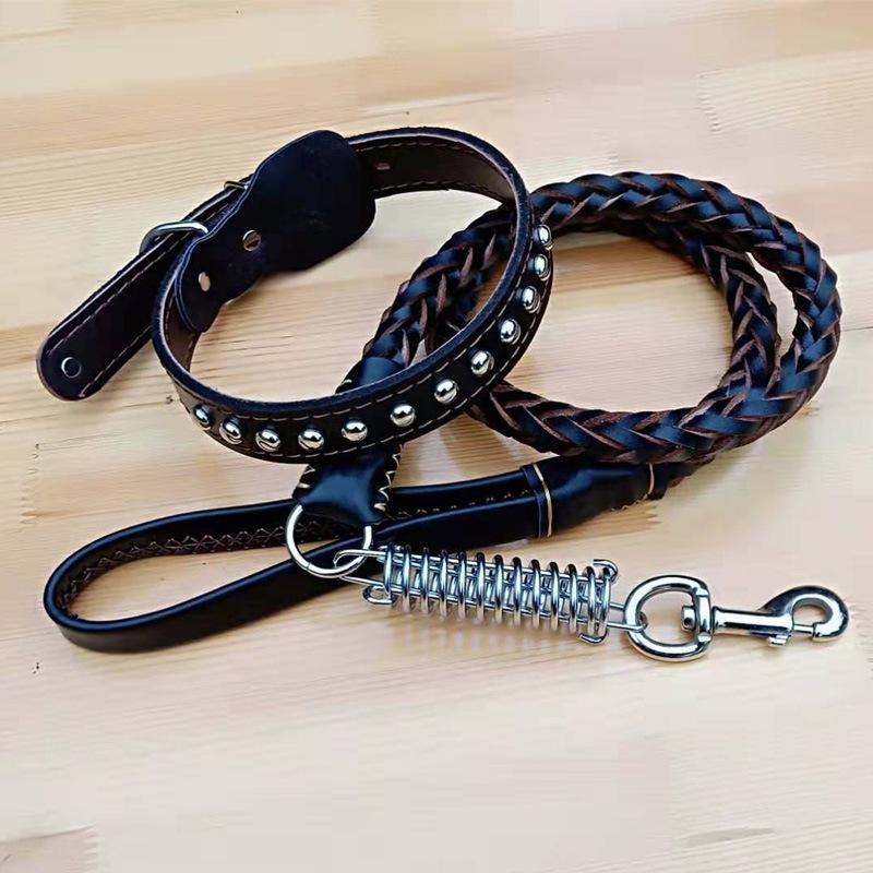 

Cow Leather Collar for Dogs Braided Dog Chain Wear-resistant Training Dog Leash Adjustable Collar for Dogs Pet Supplies