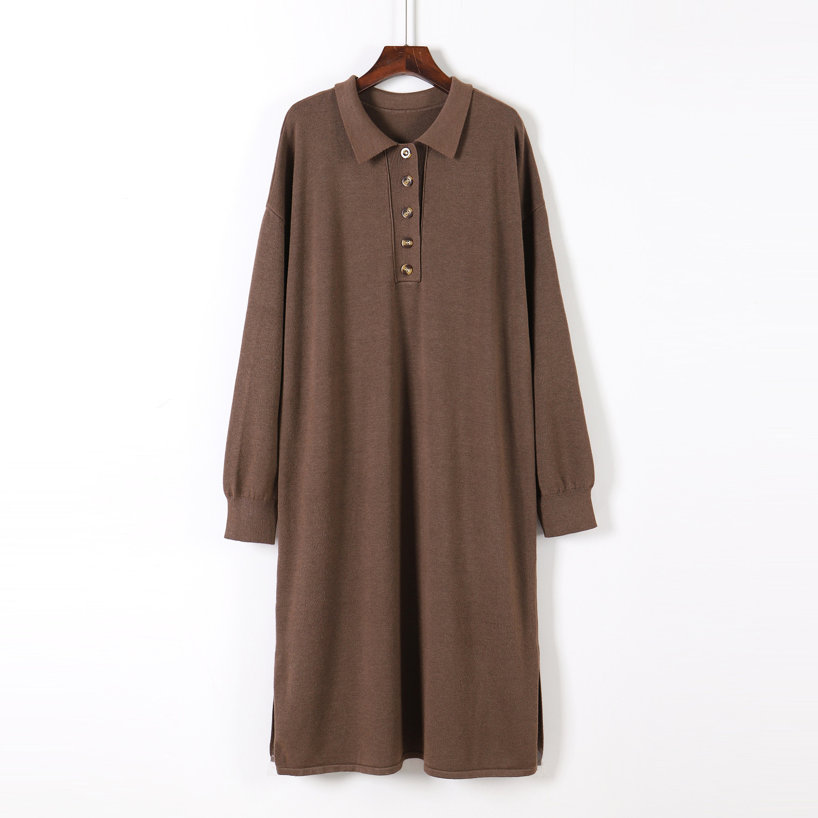 

2021 New Turndown Collar Oversize Thick Long Women Autumn Winter Straight Sweater Female Casual Loose Maxi Knit Dress 7vlf, Beige