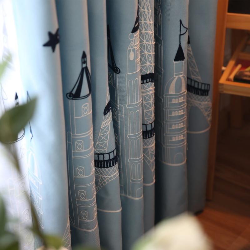 

Kids Curtain Blackout Blue Blackout Curtain Window High Light Shading Castle Child Room Curtains and Tulle, White tulle