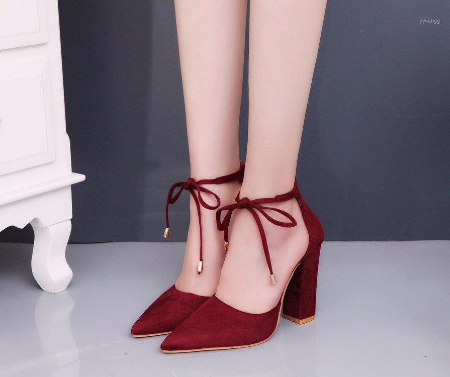 

Spring and autumn new large size ladies high heels thick with lace wedding shoes fashion comfortable women's shoes 34-43 yards1, Burgundy