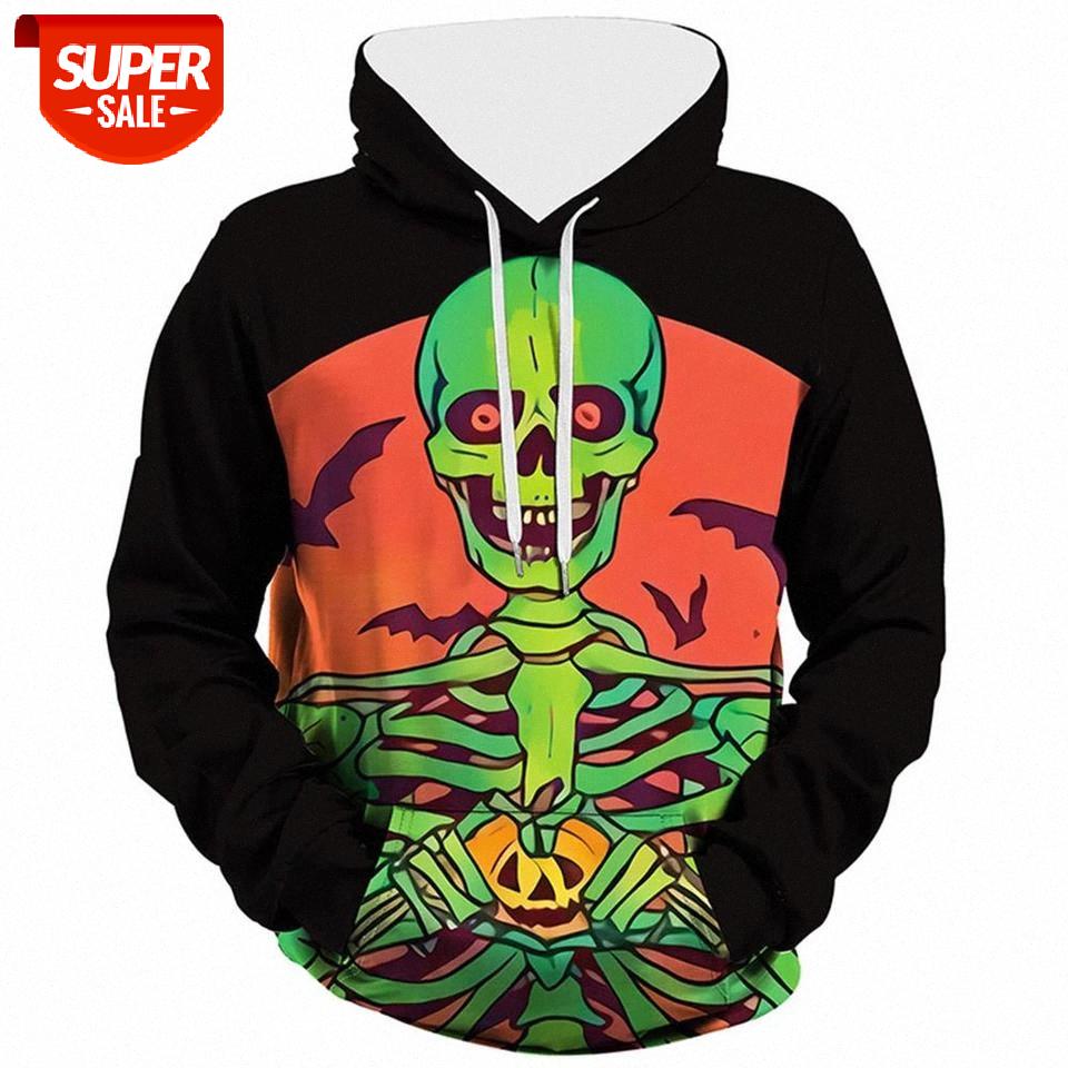 

Halloween 2020 New Men's Hoodies Sweatshirts Hoodie Men Sweatshirt green skull Printed Man Hoody Sweatshirts For Mal #yH7M, Black