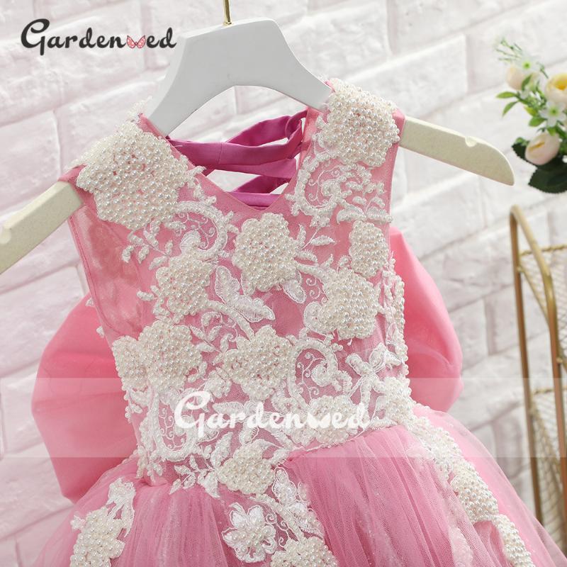 

Luxury Pearls Beading Girl Party Dresses Puffy Pink Glitter Girl Birthday Dress Illusion Christmas Party Dress robe de princesse1, Blue