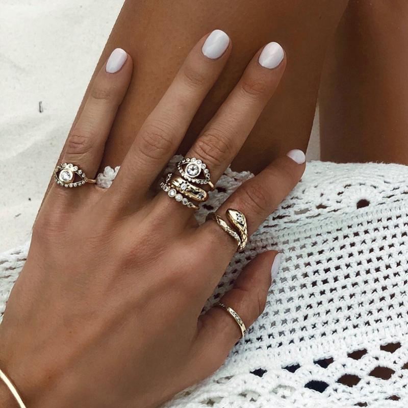 

2021 Multi wrap snake shape micro pave cz sparking bling starbrust north star charm adjust band cz fashion trendy women rings