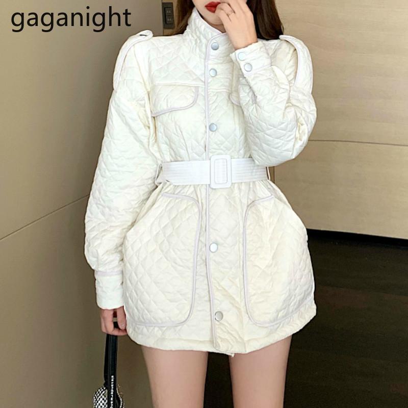 

Gaganight Fashion Women Winter Coat Solid Elegant Lady Chic Korean Long Parkas Solid Outwear Tops Thick Parka With Belt 2020 New, Black