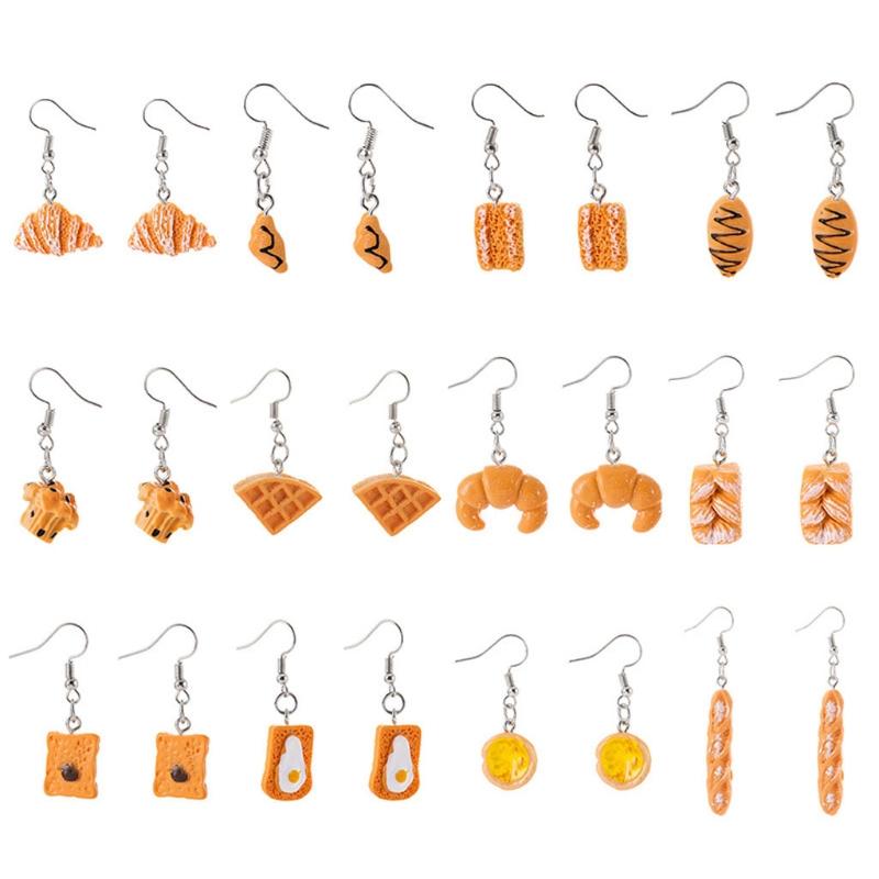 

12Pair Simulation Croissant French Bread Toast Dangle Drop Earrings Kit Cute Unique Baguettes Earrings Set Jewelry