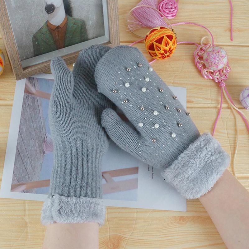 

New Winter Touch Screen Knitted Gloves Women's Keep Warm Cashmere Lovely Printing Weave Knitted Flip Gloves Mittens Female Glove