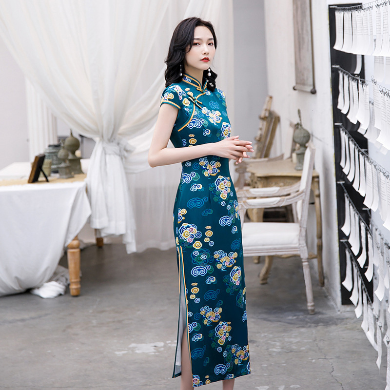 

2021 New medium stylish retro-stylish Chinese style cheongsam banquet dress show host dressed 1HZ7