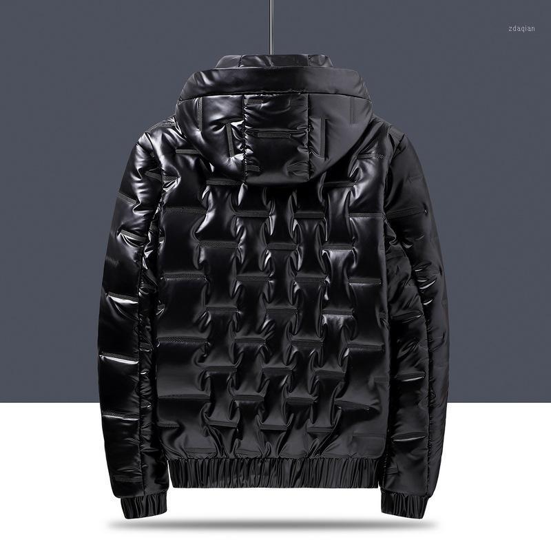 

2020 Winter Jacket Men Glossy silver Thick Parka Jacket Mens Solid Hooded warm Cotton clothes Fashion Casual Zipper Coat 4xl1, Grey