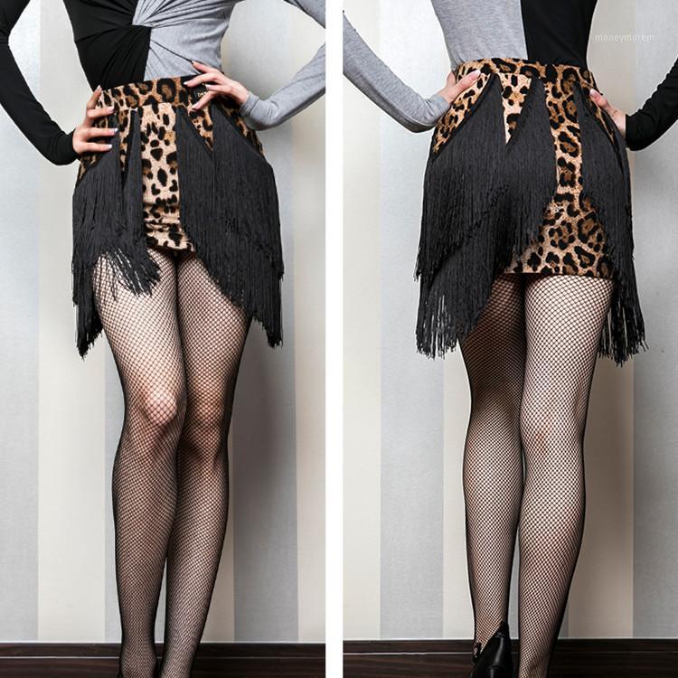 

2020 Women Classic Latin Dance Dress Leopard Print Costumes Skirt Lady female/girl Salsa Chacha Tango Rumba Tassel Skirt1, Black