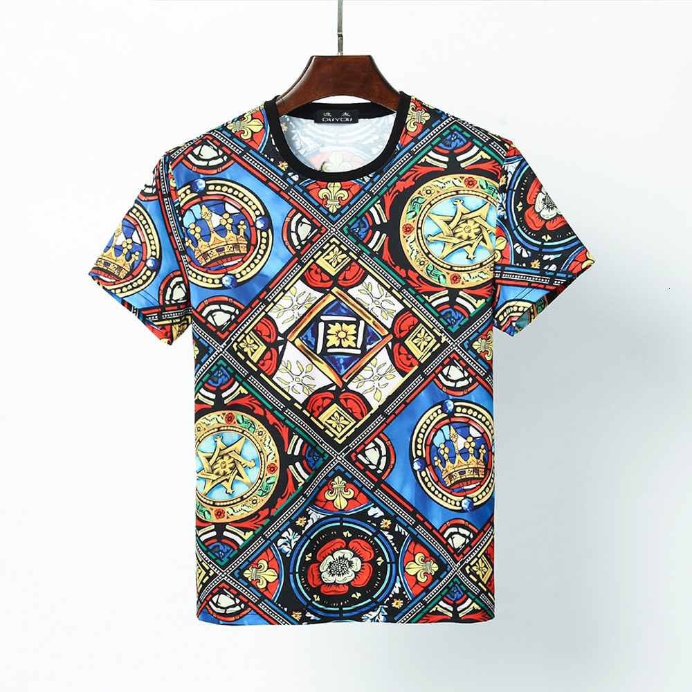 

Mens Designer Shirts Printed Crown and Geometry Short Sleeve Tshirts Summer Hip Hop 100% Cotton Tops Tees Streetwear Pa3e, Black