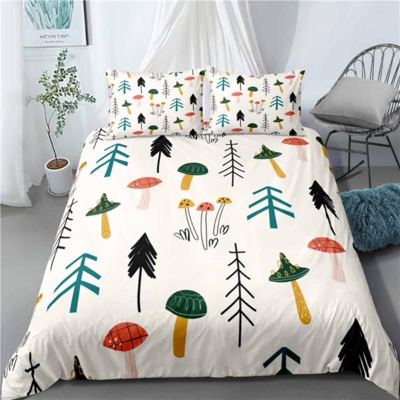 

Mushroom Bedding Set Cartoon Creative Duvet Cover Queen King  Full Single Double Comfortable Bed Set with Pillowcases, As picture