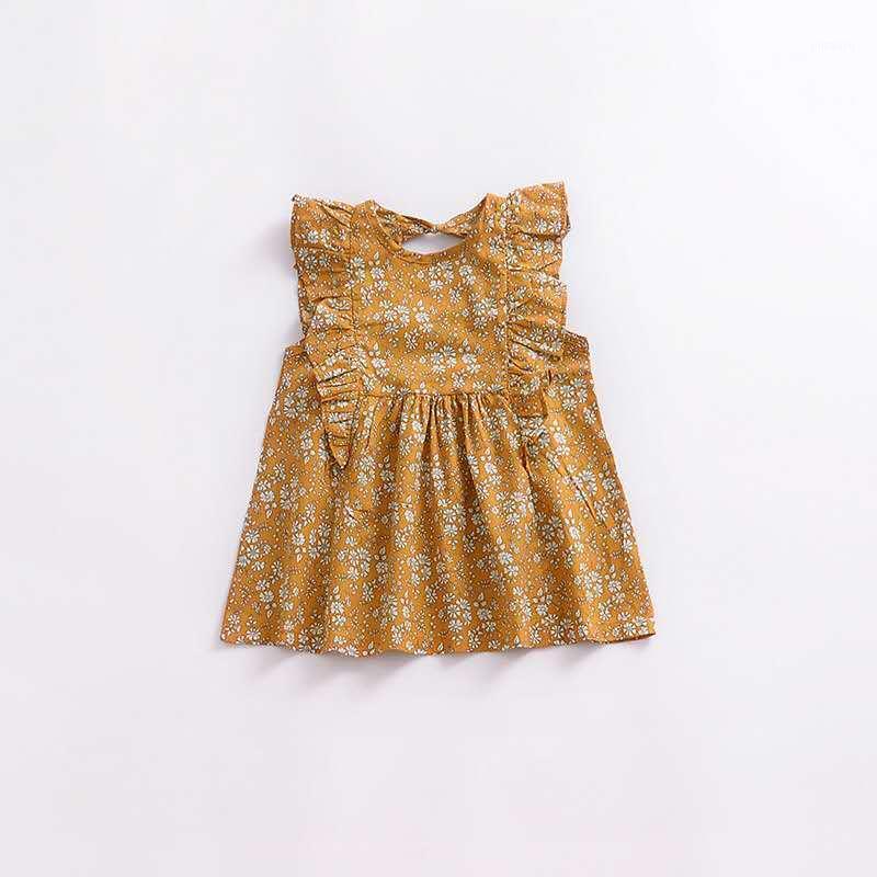 

Summer new children's clothing ins European and American retro girls floral flying sleeve dress1, As pic