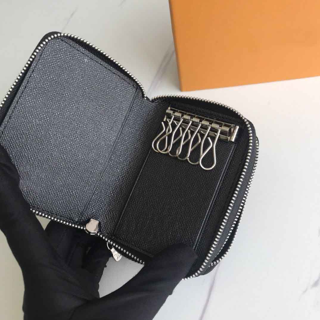 

lady large capacity fashion card holder key wallet men women double zipper quality leather 6 keys purse coin wallet clutch bag, Black;red