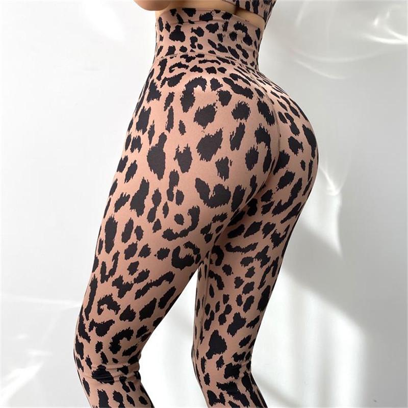 

Women Fitness Leggings Yoga Clothing Gym Tights Sportswear High Waist Leopard Sport Leggings Running Pants, Brown