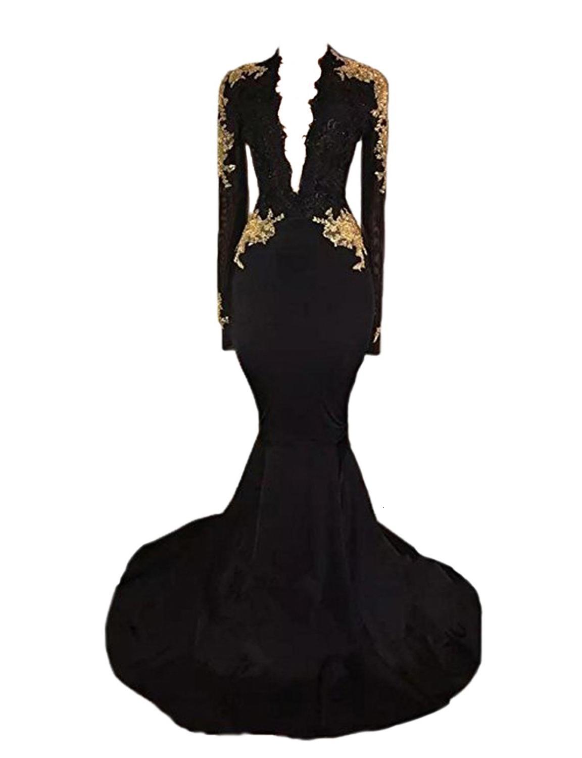 

2021 New Sexy Deep V-neck Mermaid Prom Gown Sleeve Formal Lace Party Applications Dress at Night 9J4K