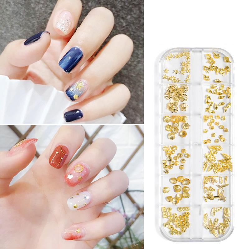 

CHNRJML 27 Designs Rose Gold Hollow Nail Rivets Decoration 3D Metal Charms Moon Star Flakes DIY Nails Art Accessories Tool Kit