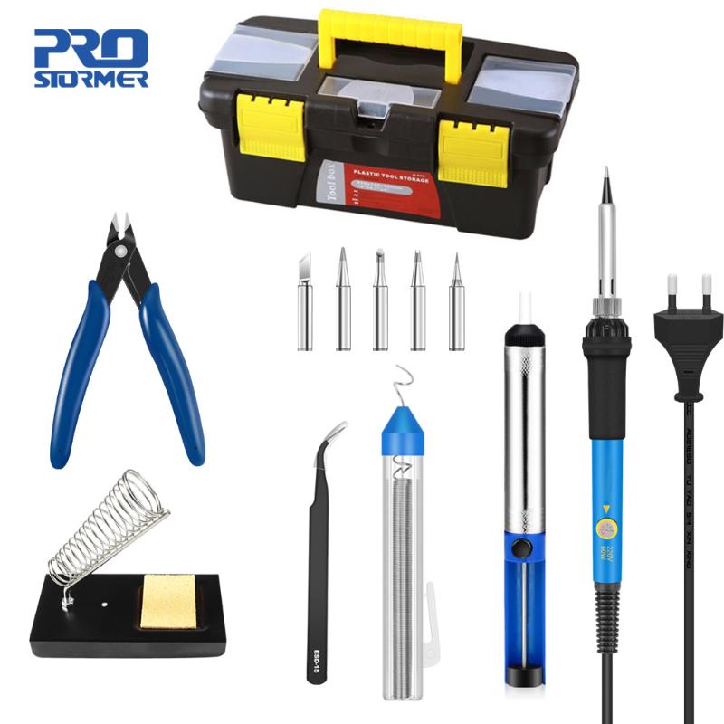 

PROSTORMER Adjustable Temperature Soldering Iron 60W 110/220V Kit Accessories Soldering Circuit Board Repair Kit with Toolbox