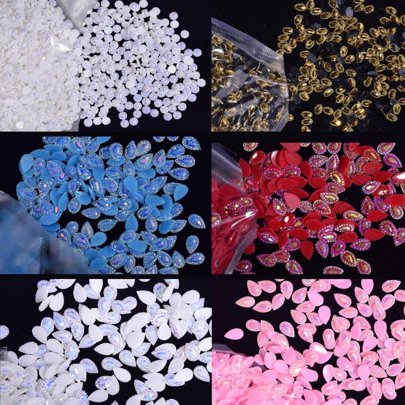 

1000Pcs/lot Nail Art Decorations Crystal Clear AB Flat Back Water Drop Resin Charms Jewelry DIY Crafts Nail Rhinestones FZD75