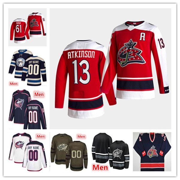 

2021 Reverse Retro Columbus Blue Jackets Jersey Cam Atkinson Rick Nash Seth Jones Nick Foligno Mikko Koivu Boone Jenner Max Domi Matteau, Men blue