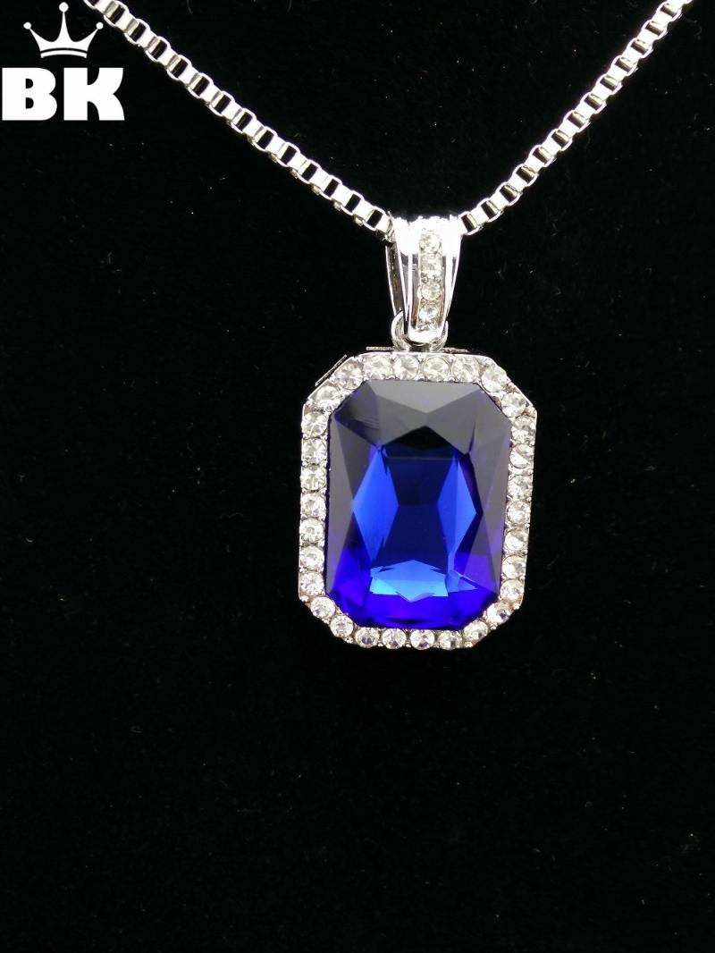 

Silvercolor Hip Hop Pendant with Box Chain Necklace Rappers Square Rhinestone Onyx Clear Stone Pendant Necklace Set Bling Bling