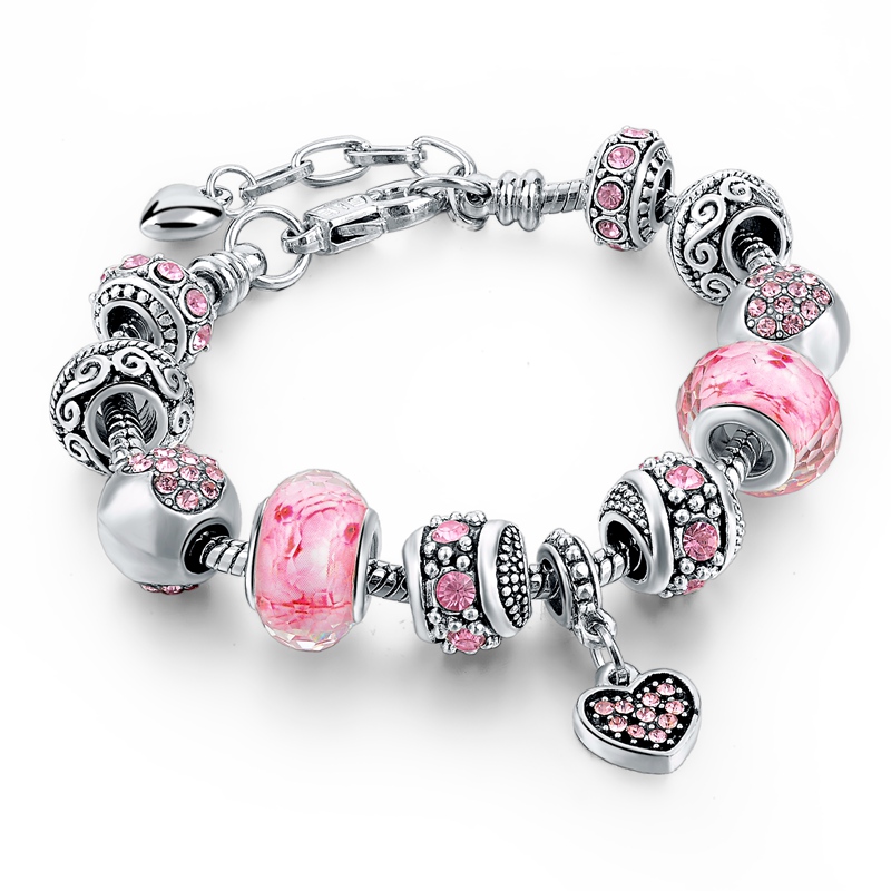 Bijoux de bracelet en argent de couleur rose de charme pour les femmes, bracelet de charme intelligent de filles