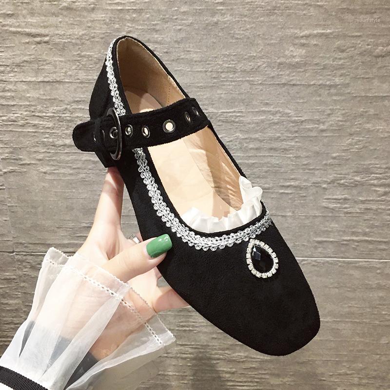 

Rimocy Big Rhinestone Mary Jane Shoes for Women 2020 Spring Summer 3cm Med Square Heels Ankle Strap Pumps Woman Lolita1, Black
