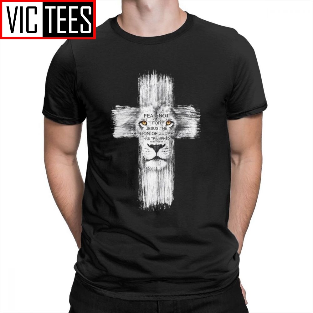 

Men's Cool Lion Of Judah Jesus T Shirt Men Funny Lion Tee Shirts Mans Casual Valentine's Tshirt Tops 1117, White;black