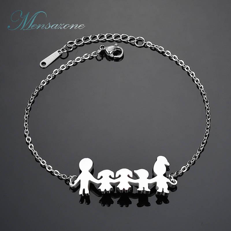 

MENSAZONE Love Family Pendant Bracelet Stainless Steel Dad Mama Girls Boy Children Bracelet For Women Birthday Gift