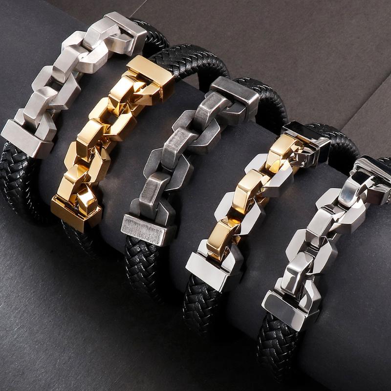 

Friendship Bracelets Stainless Steel Men's Braided Genuine Leather Wristband Boys Jewellery Gifts For Boyfriend