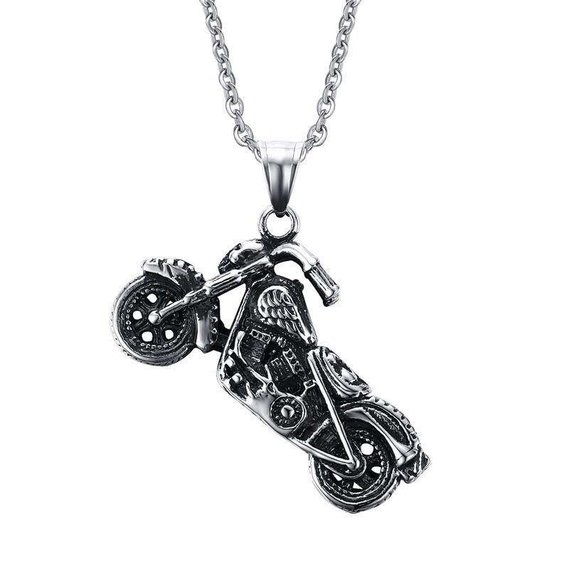 

New Fashion Tibetan Silver Color Man Vintage Gothic Pendants Stainless Steel Motorcycle Motor Bike Necklace