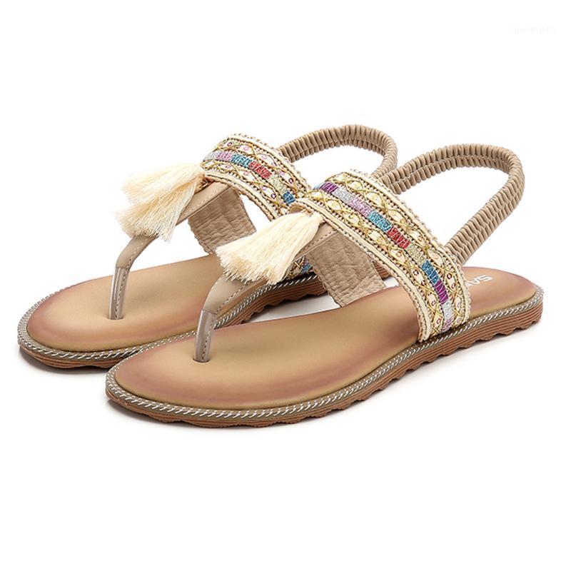 

Women's Shoes Summer New Rhinestone Flat Shoes Clip T-type Strap Roman Low Flat Sandals Women Plastic Sandals Beach 3.311, Bg