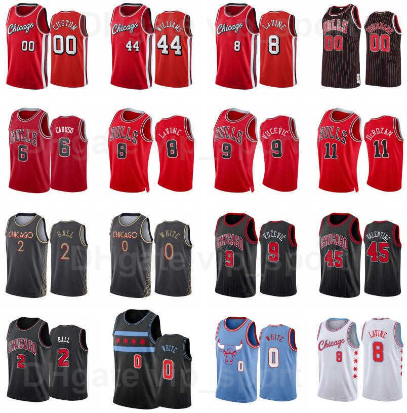 

75th Anniversary Print Basketball 2 Coby White Jersey 0 Nikola Vucevic 9 Alex Caruso 6 DeMar DeRozan 11 Zach LaVine 8 Lonzo Ball 2 Alize Johnson 22 Troy Brown Jr 7 Custom, 75th black