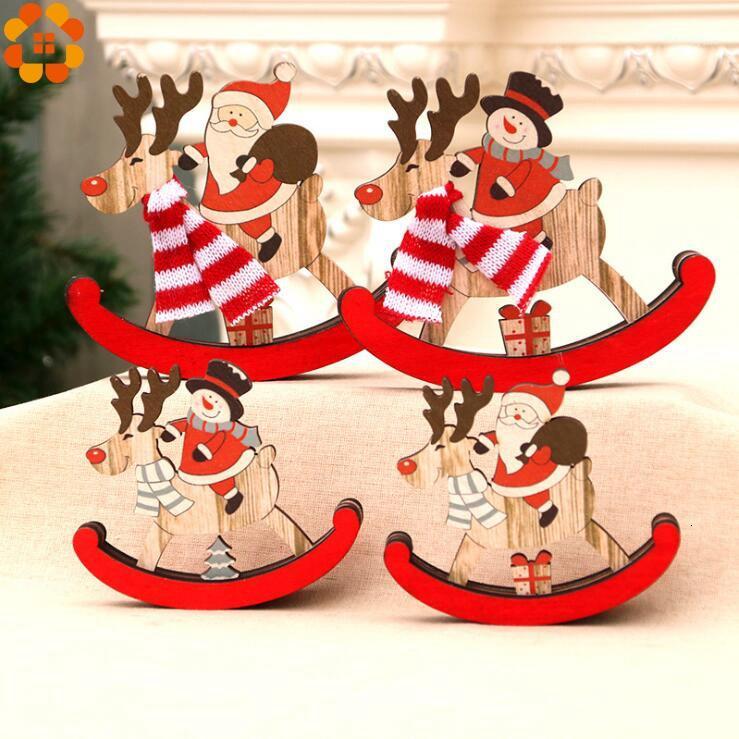 

1PC Santa Claus With Deer 2 Sizes Christmas Snowman Trojan Wooden Pendants Xmas Tree Deer Ornaments Christmas Party Decoration1